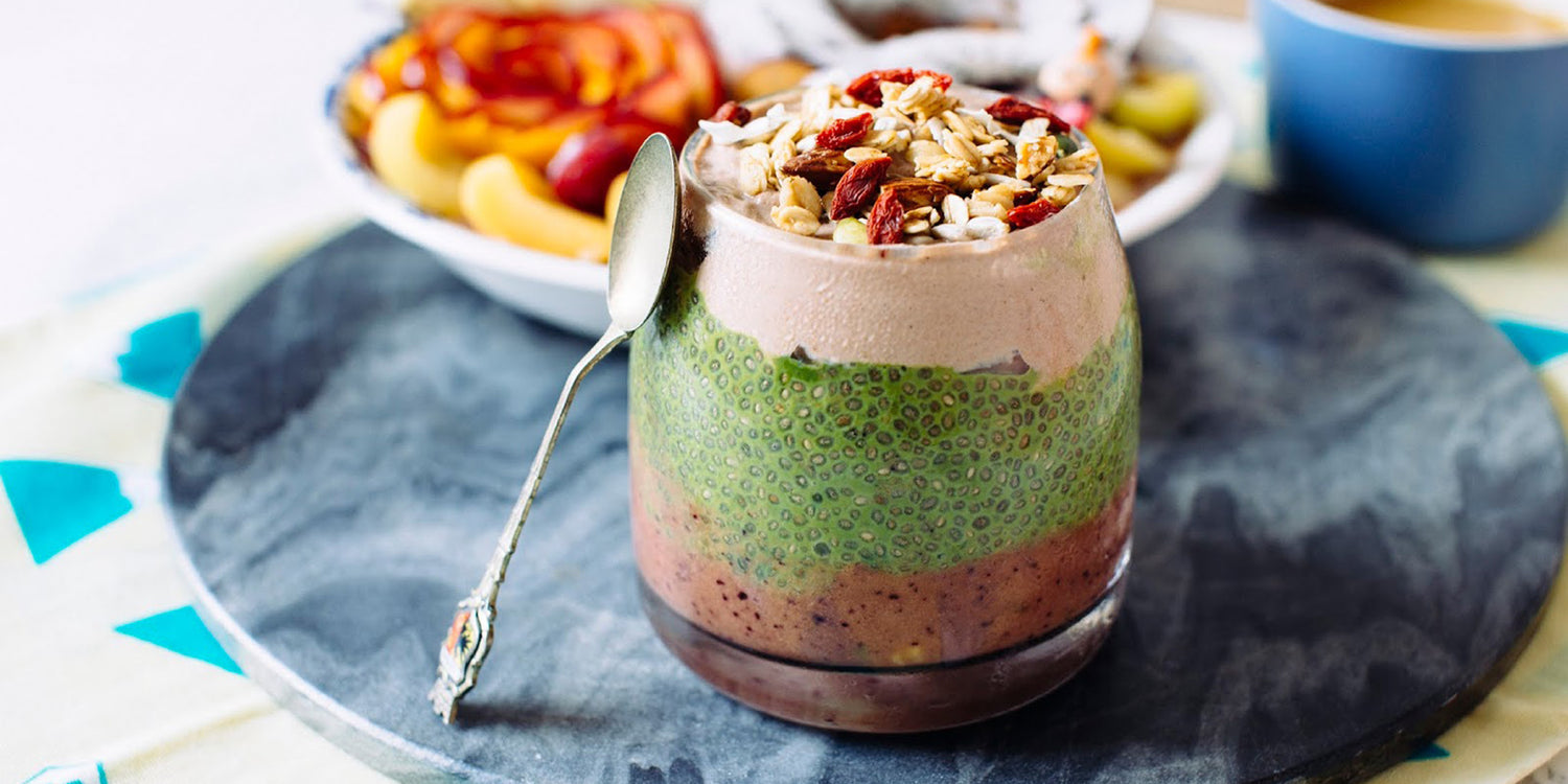 acai, cacao and moringa matcha breakfast parfait